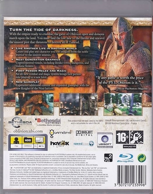 The Elder Scrolls IV Oblivion - PS3 (B Grade) (Genbrug)